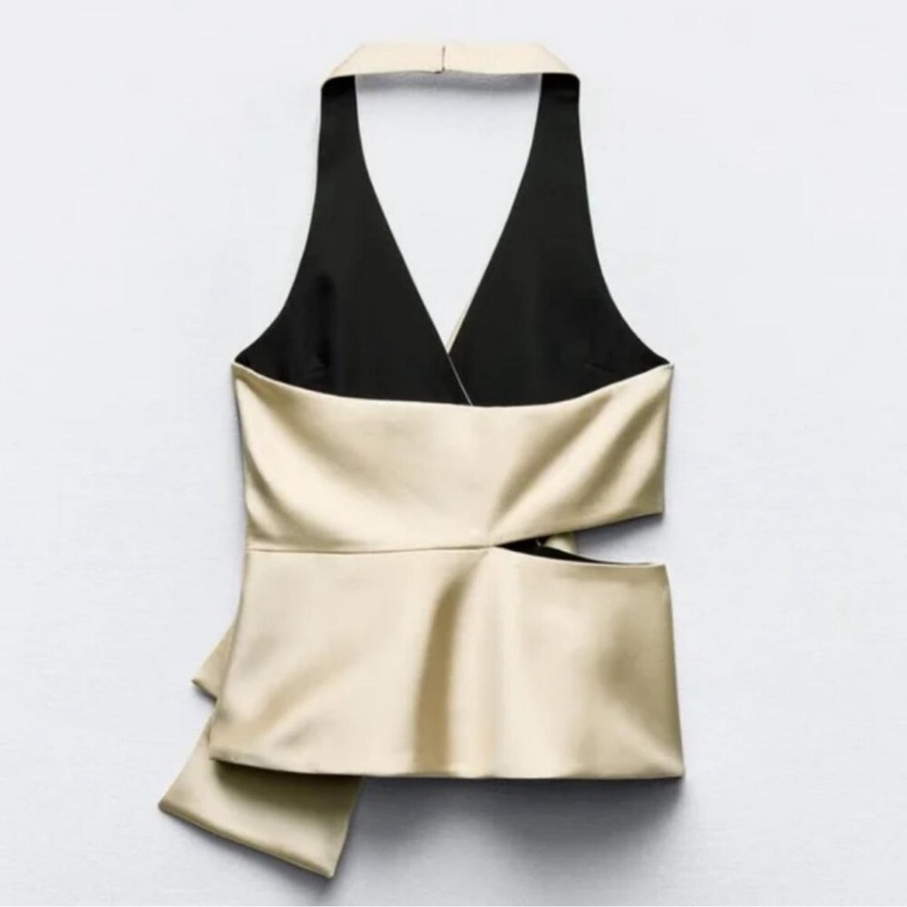 Zara Satin Wrap Top in Champagne - Picture 15 of 16